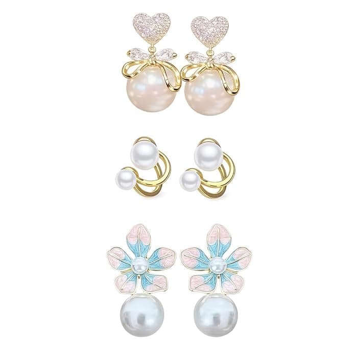 Pearl Drop Earrings (3 pairs)